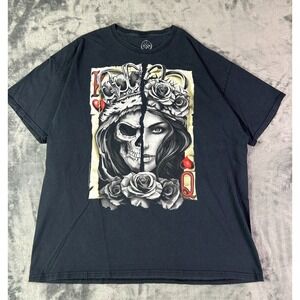 Y2K DOM Queen of Hearts Skull Rose Graphic Tee 2XL Black Gothic Design